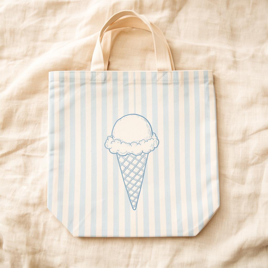 Striped canvas tote with cloud cone illustration